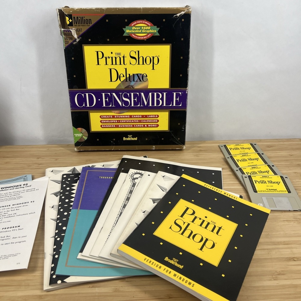 Broderbund The Print Shop Deluxe CD Ensemble Windows Big Box Complete w/ Disks
